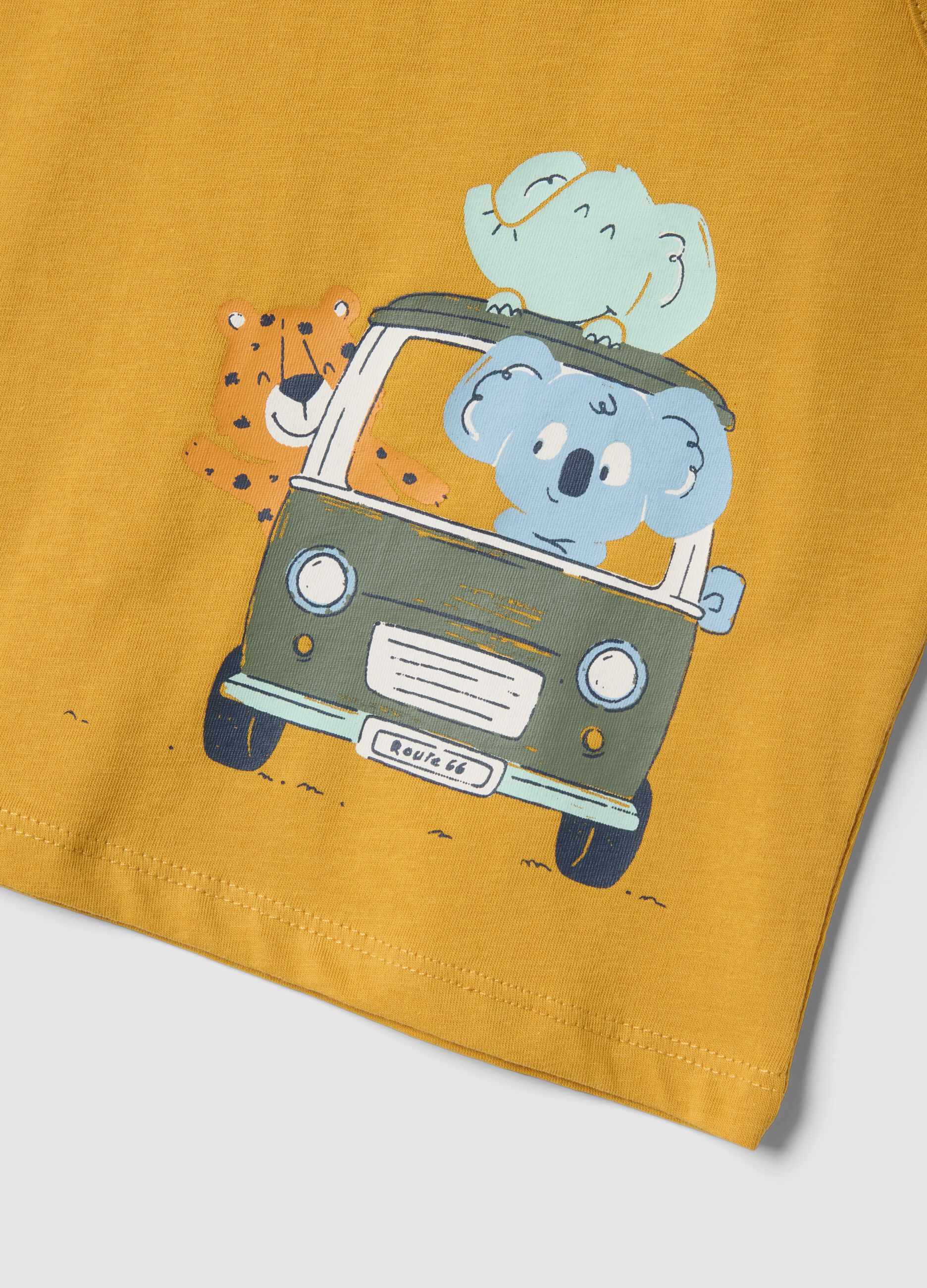 Yellow organic cotton tank top with print