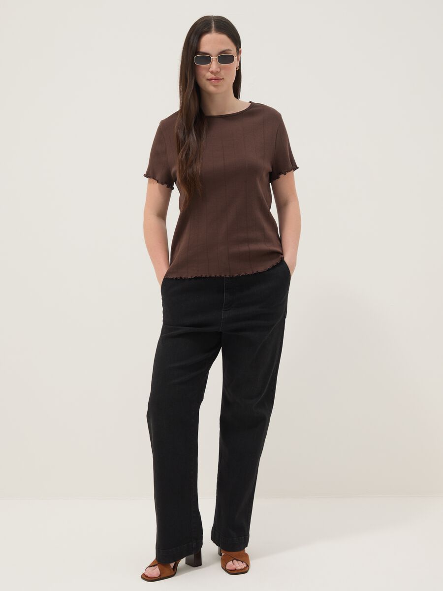 Brown striped pure cotton regular-fit T-shirt_2