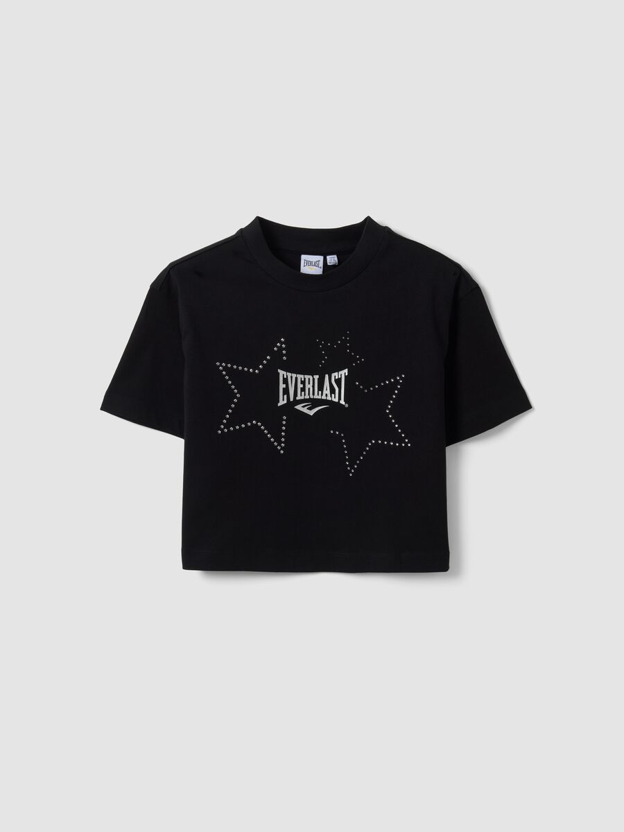 Girls&rsquo; cropped black pure cotton T-shirt with embellished stars_3
