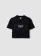 T-shirt nera cropped in puro cotone con stelle applicate per ragazza_3
