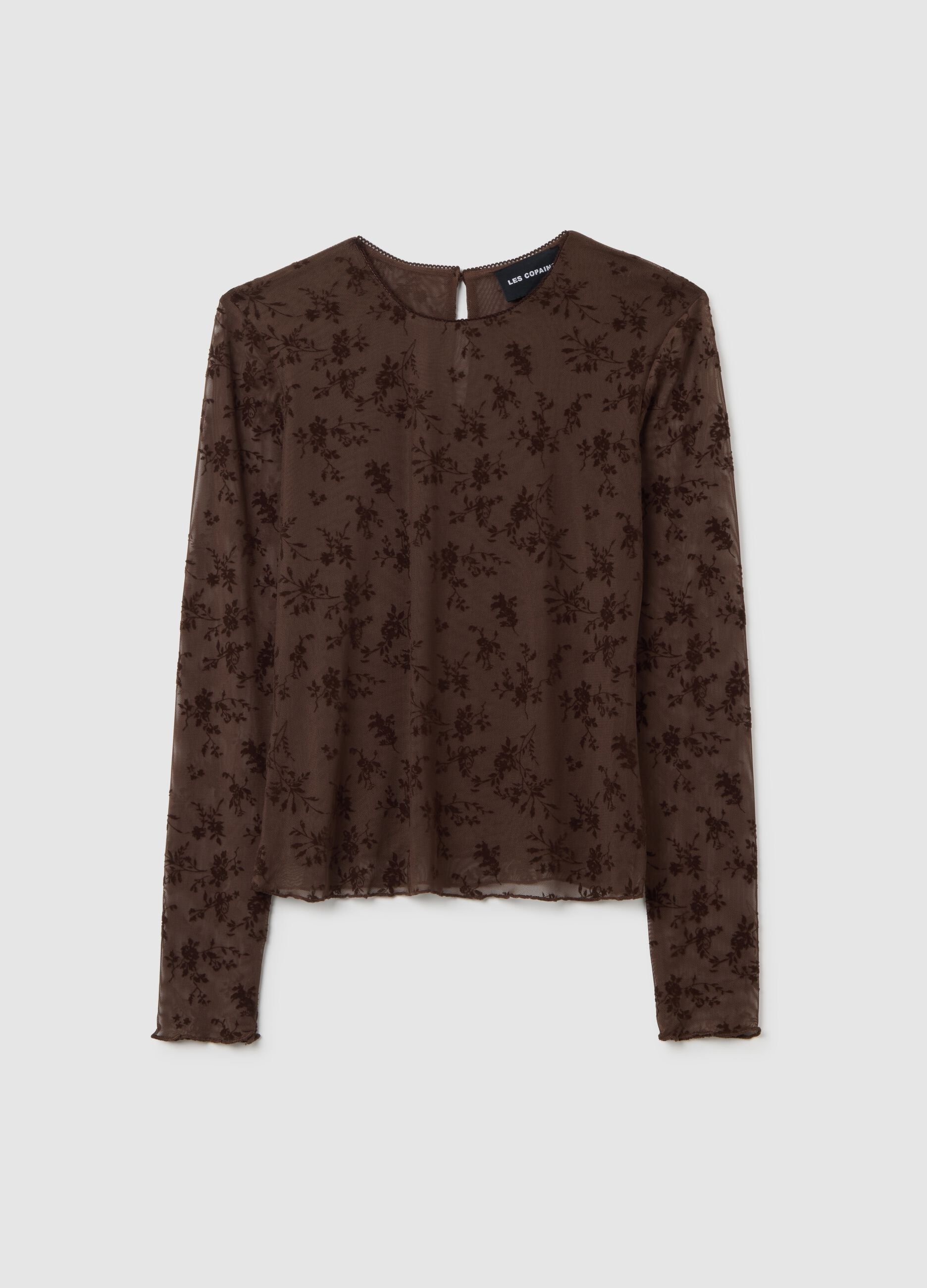Brown T-shirt with floral patterns
