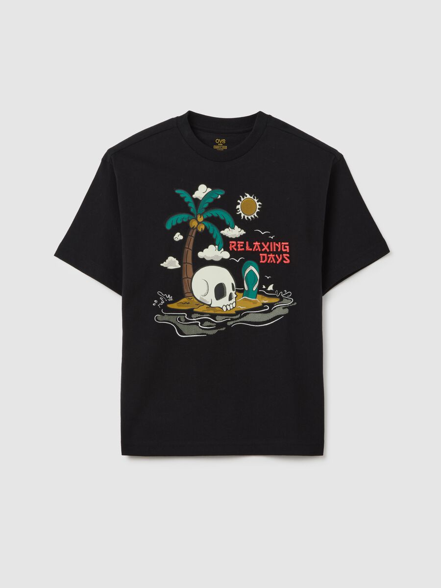 T-shirt da ragazzo in puro cotone nero regular fit con stampa_3