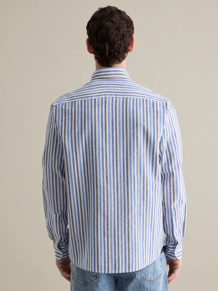 Casual blue striped shirt in cotton and linen_3