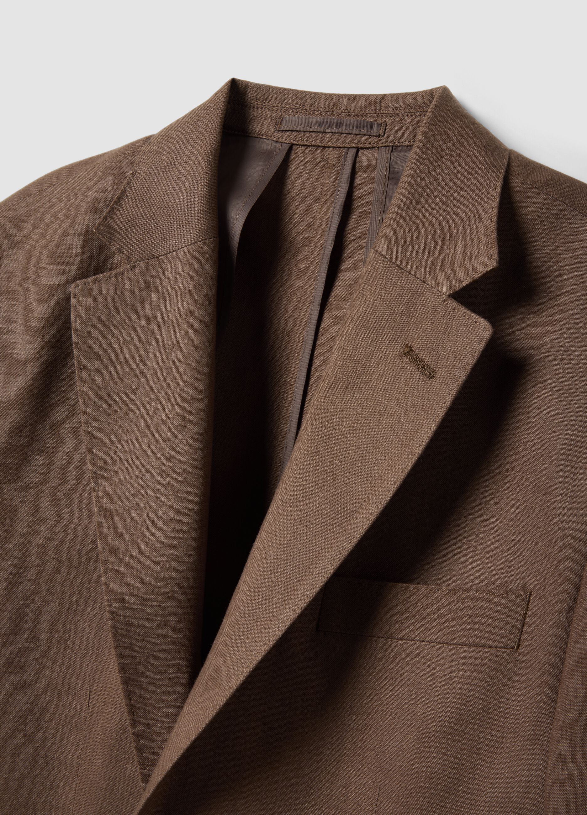 Brown pure linen slim-fit blazer
