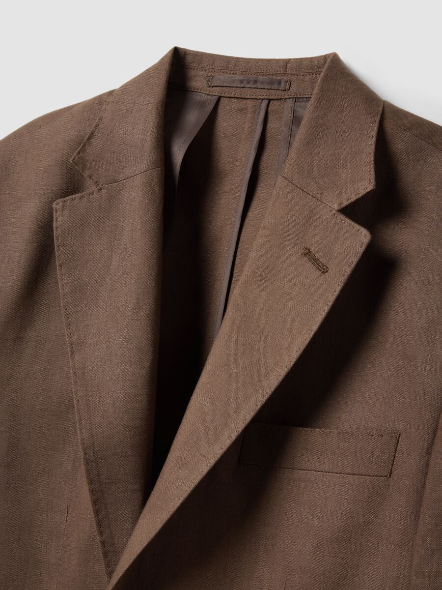Blazer in puro lino marrone slim fit_1