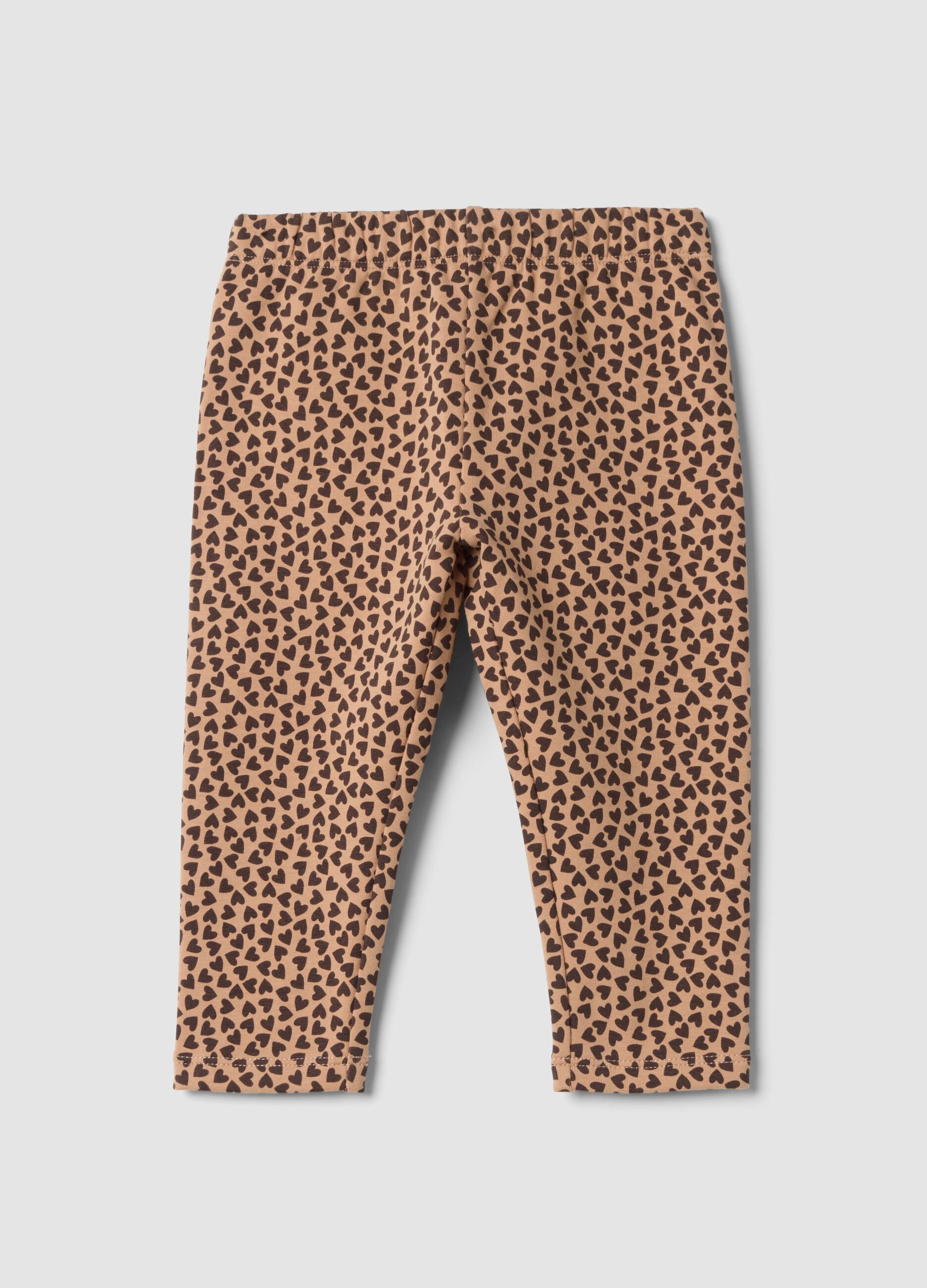 Brown stretch cotton leggings with heart print