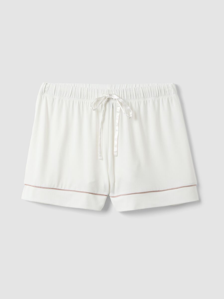 White stretchy viscose blend pyjama shorts regular fit_4