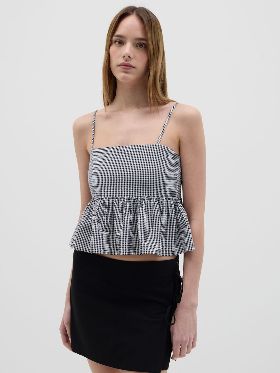 Top da donna in puro cotone multicolor regular fit con balza_0