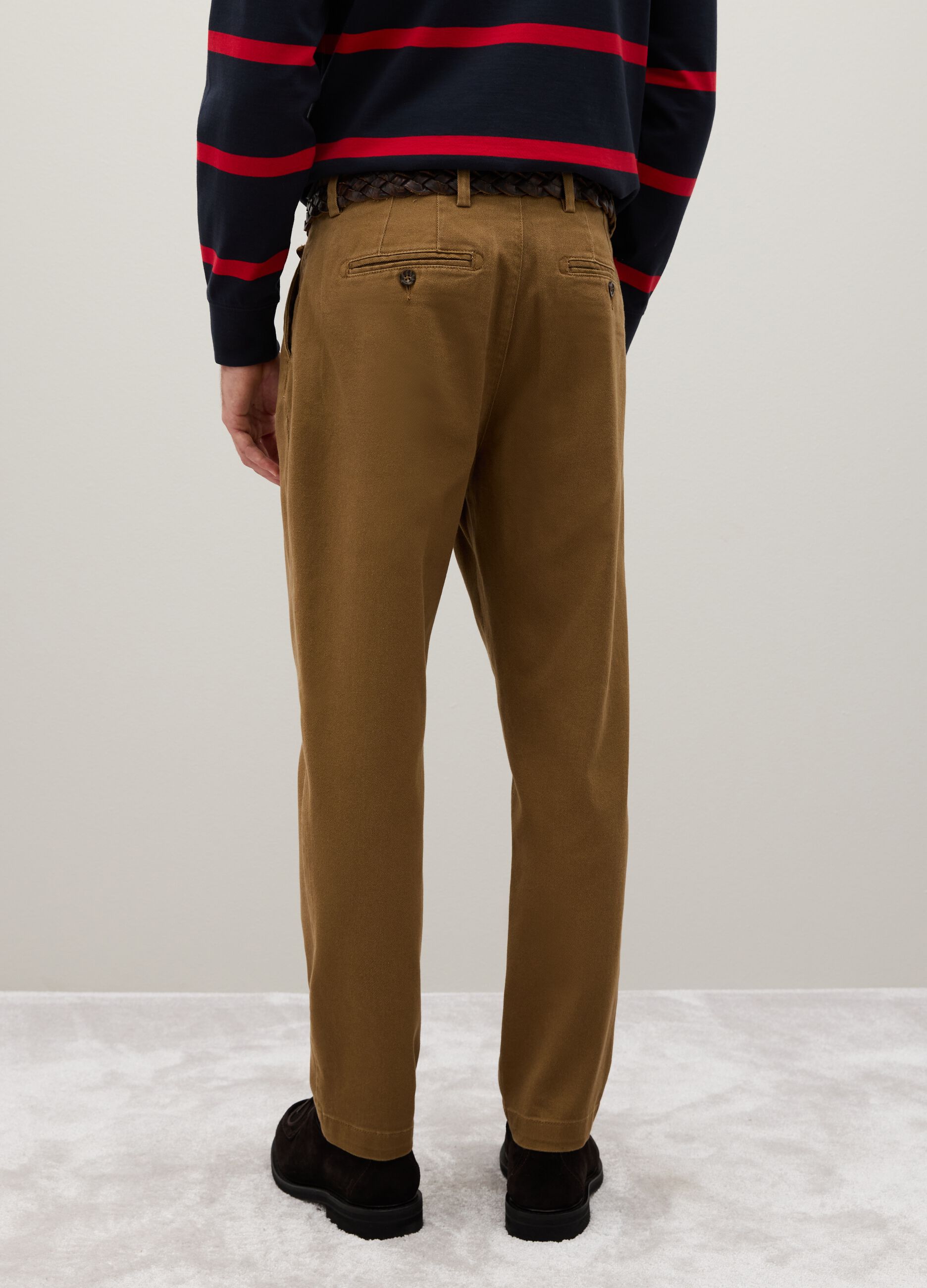 Brown stretch cotton carrot fit trousers