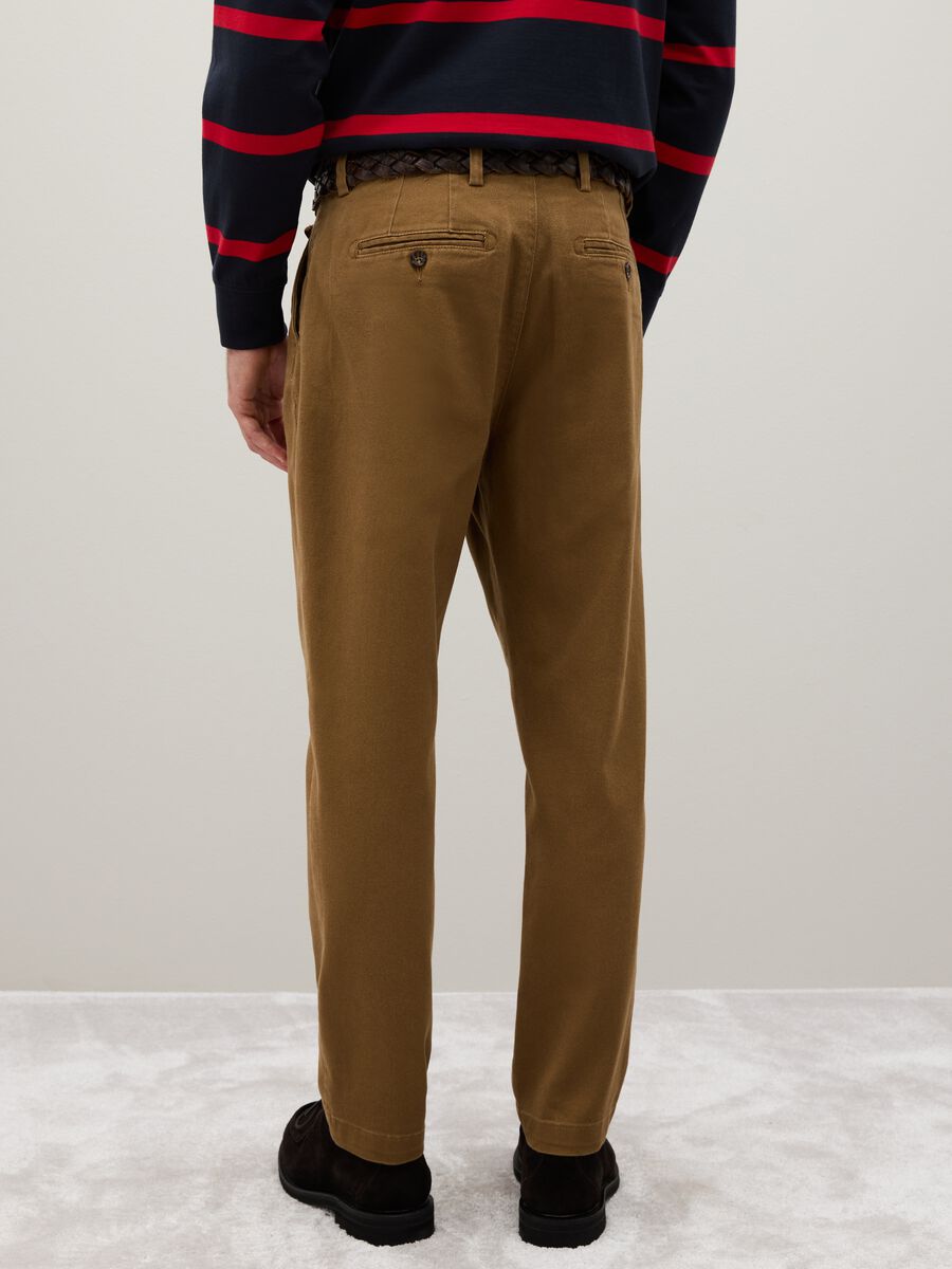 Brown stretch cotton carrot fit trousers_3