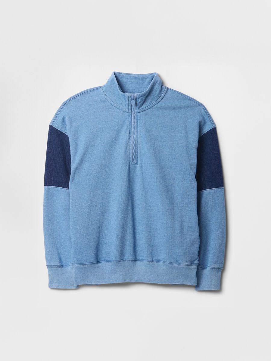 Blue cotton sweatshirt with half zip_4