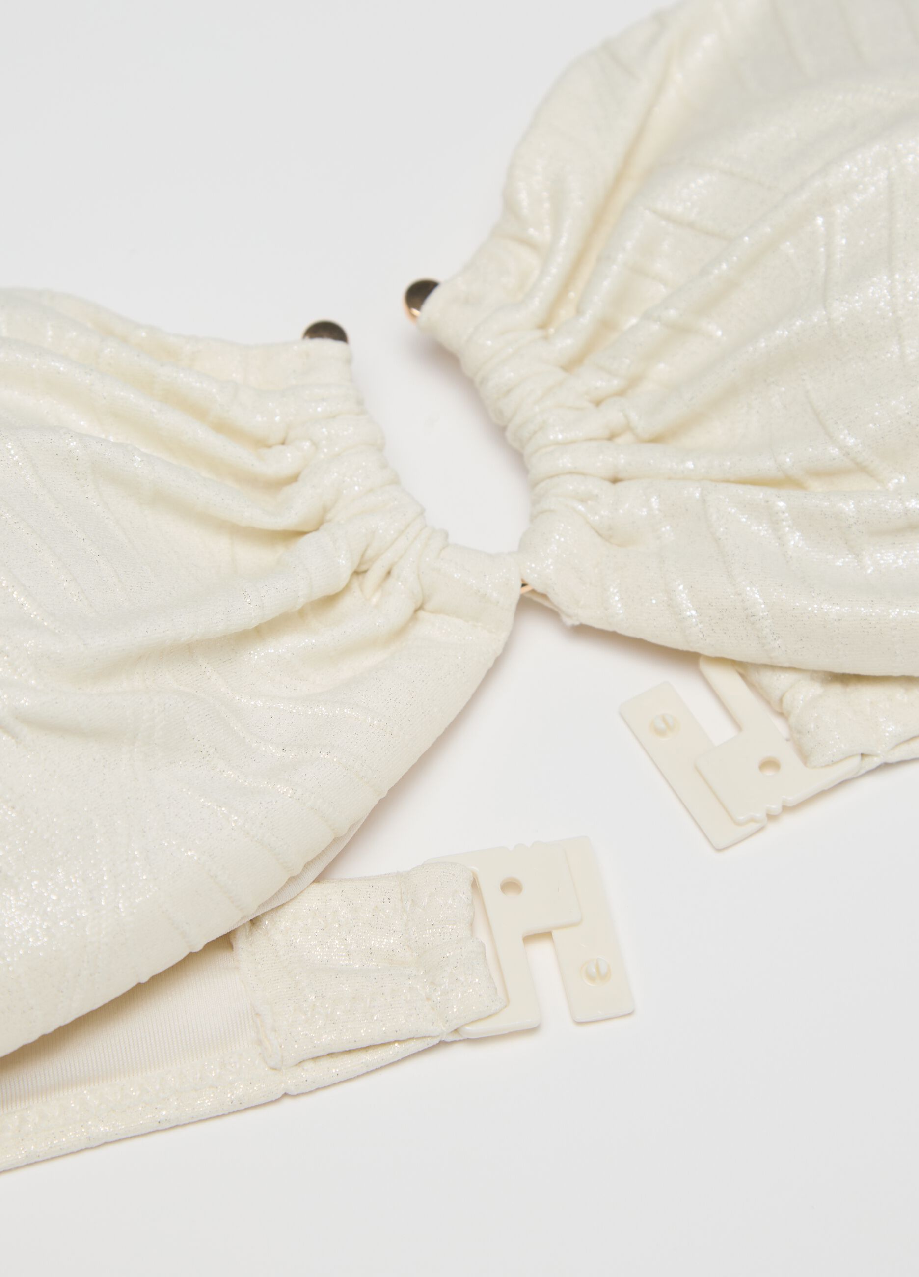 Women’s bikini top in white stretch fabric