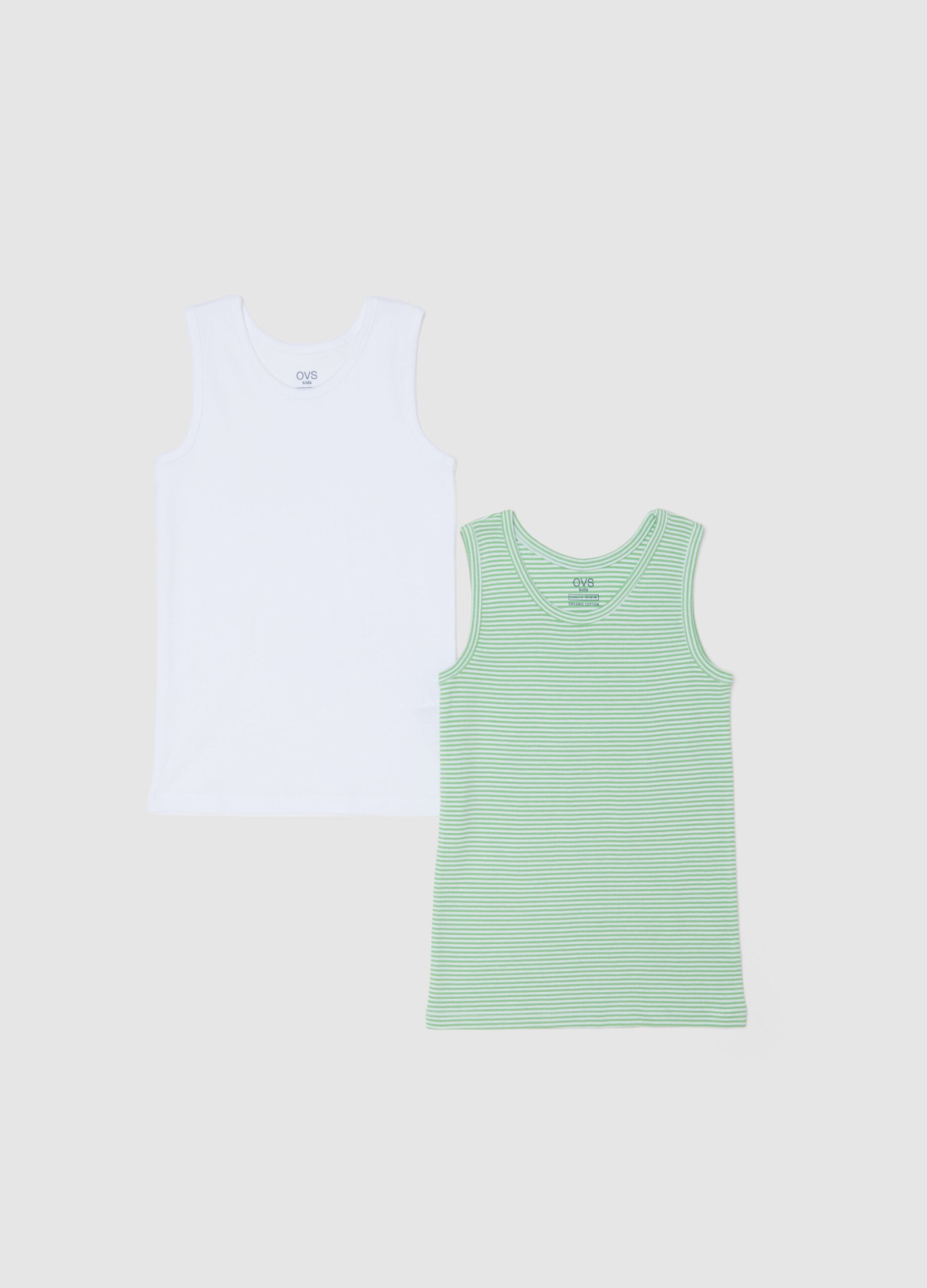 Pack of two multicoloured pure cotton boys' tank tops, regular fit