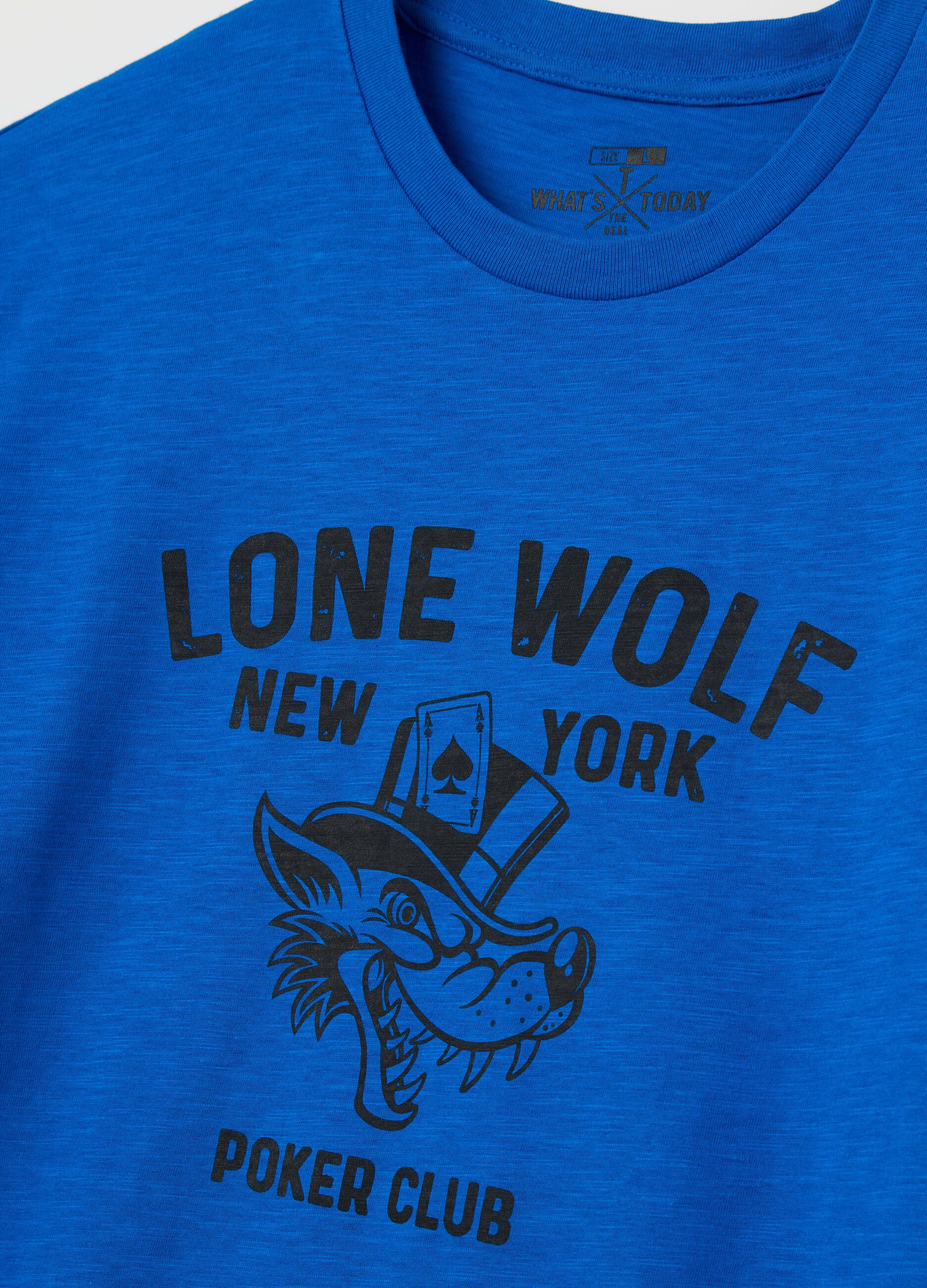 T-shirt in cotone con stampa lupo motivo poker