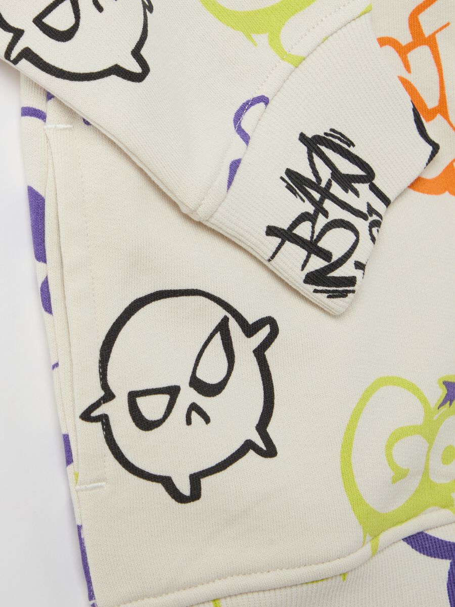 Full-zip sweatshirt with hood and graffiti-style monsters print_2