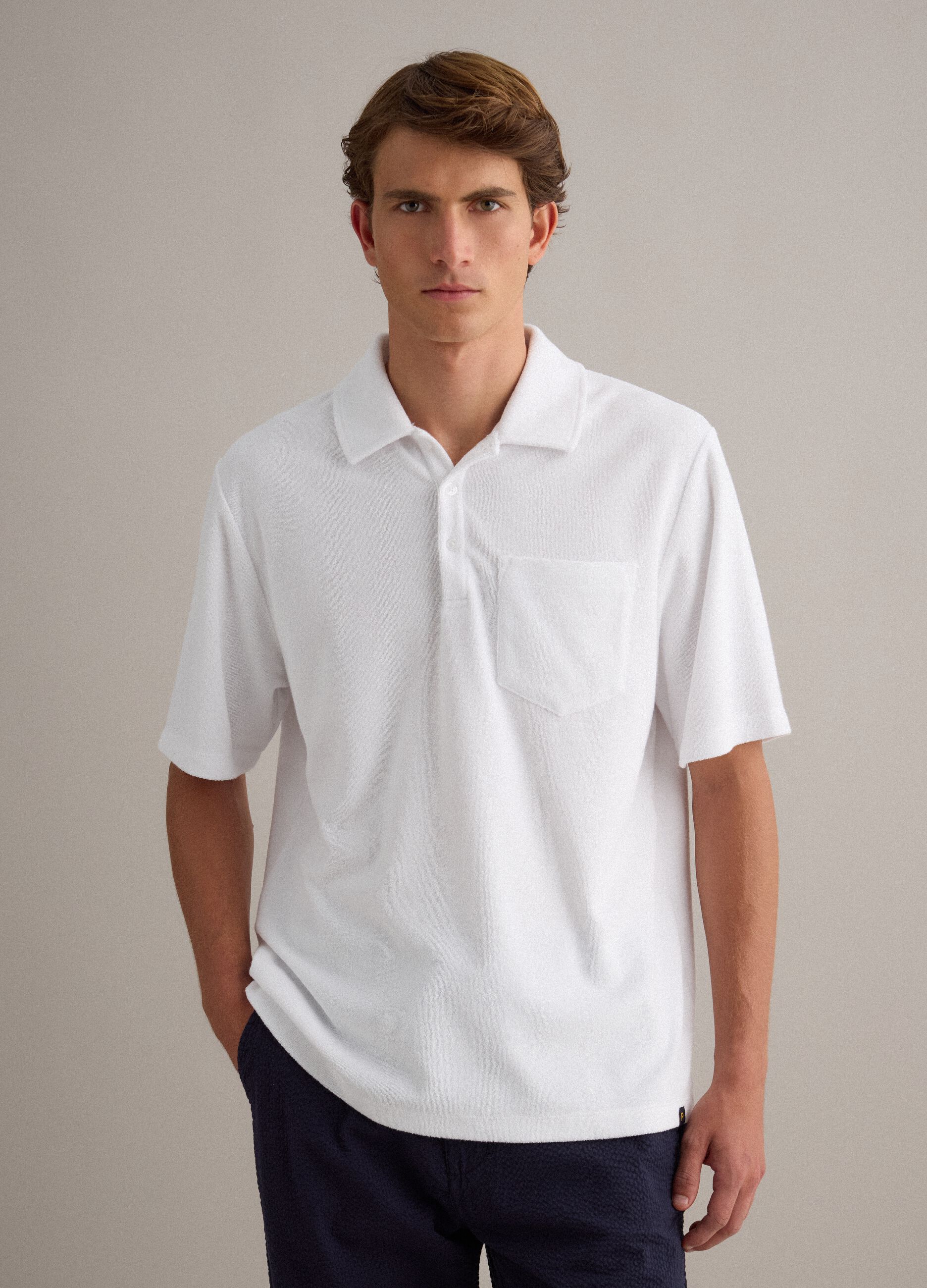 White cotton-blend polo shirt