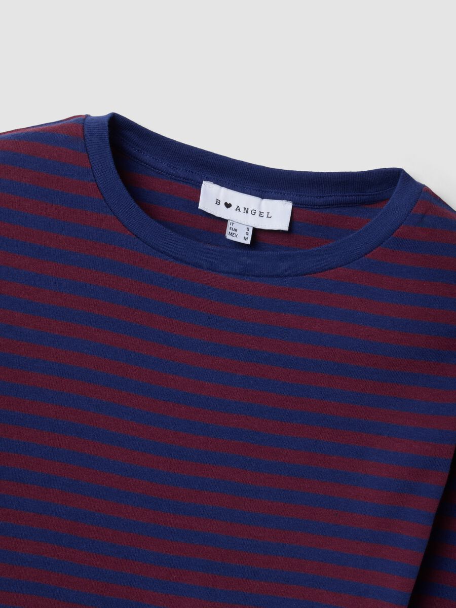 Purple striped pure cotton crew-neck T-shirt_5