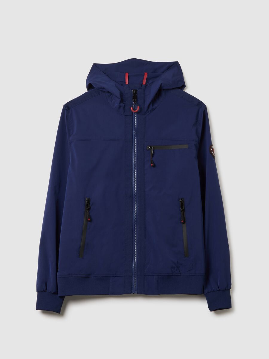 Heavy fabric blue jacket with hood and zip_4