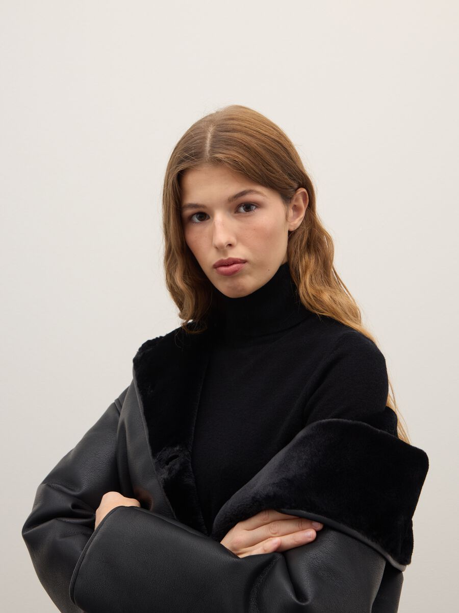 Black pure wool high-neck regular fit sweater_0