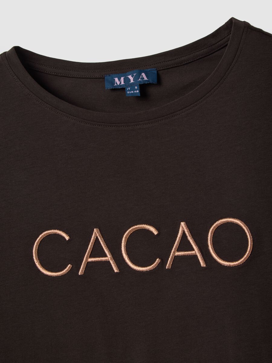 Regular fit pure cotton brown T-shirt with text_5