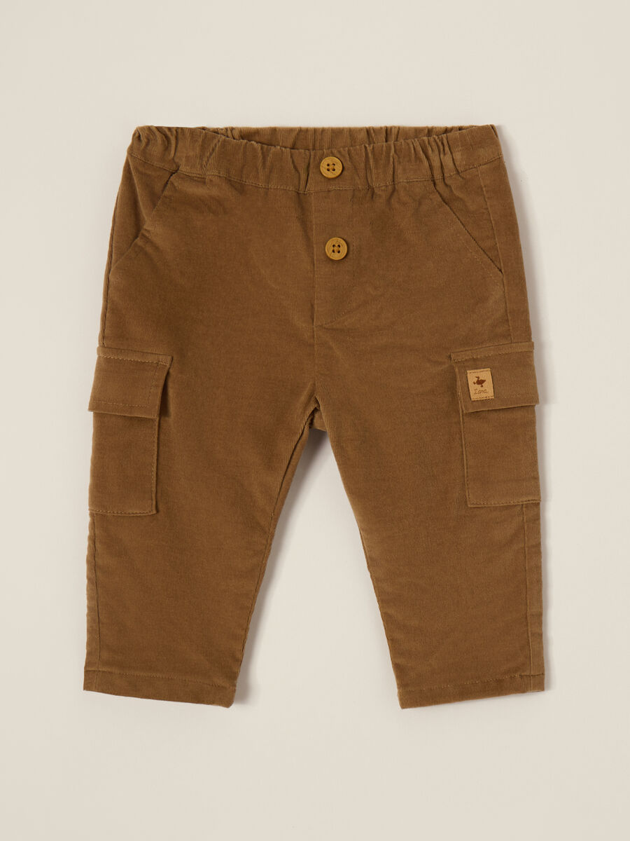 Pantaloni marroni elasticizzati in velluto a coste_0