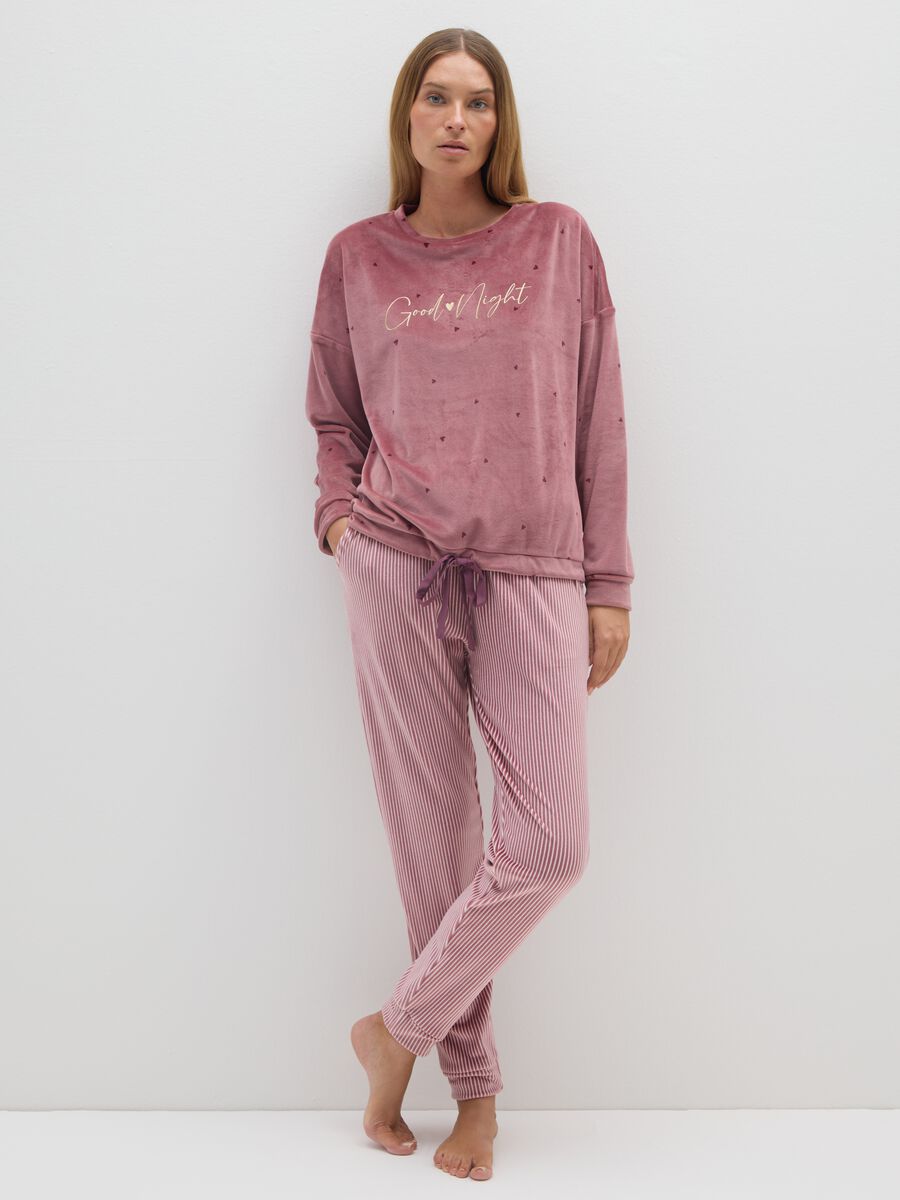Pantaloni pigiama a righe rosa con coulisse regolabile_0