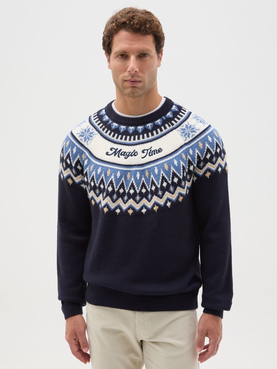 Save the Children Christmas Jumper with Blue Jacquard Pattern_0