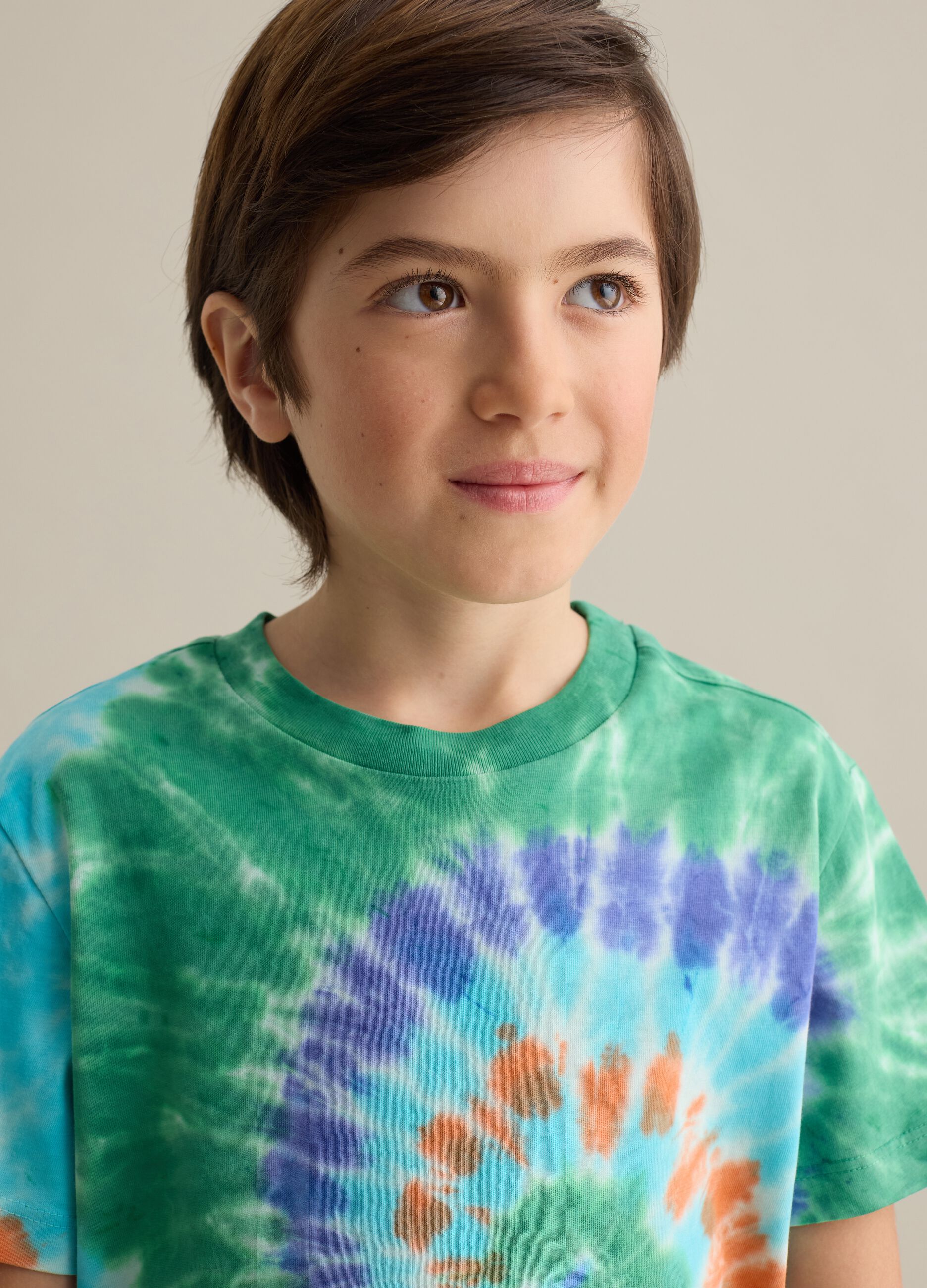 Tie-dye cotton T-shirt with round neck