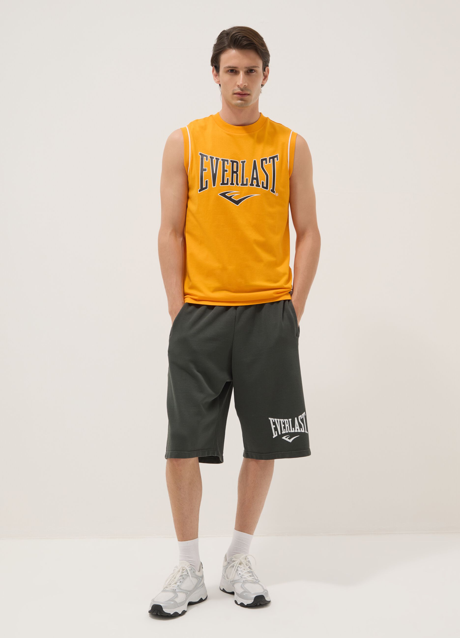 Orange sleeveless vest in pure cotton with Everlast logo