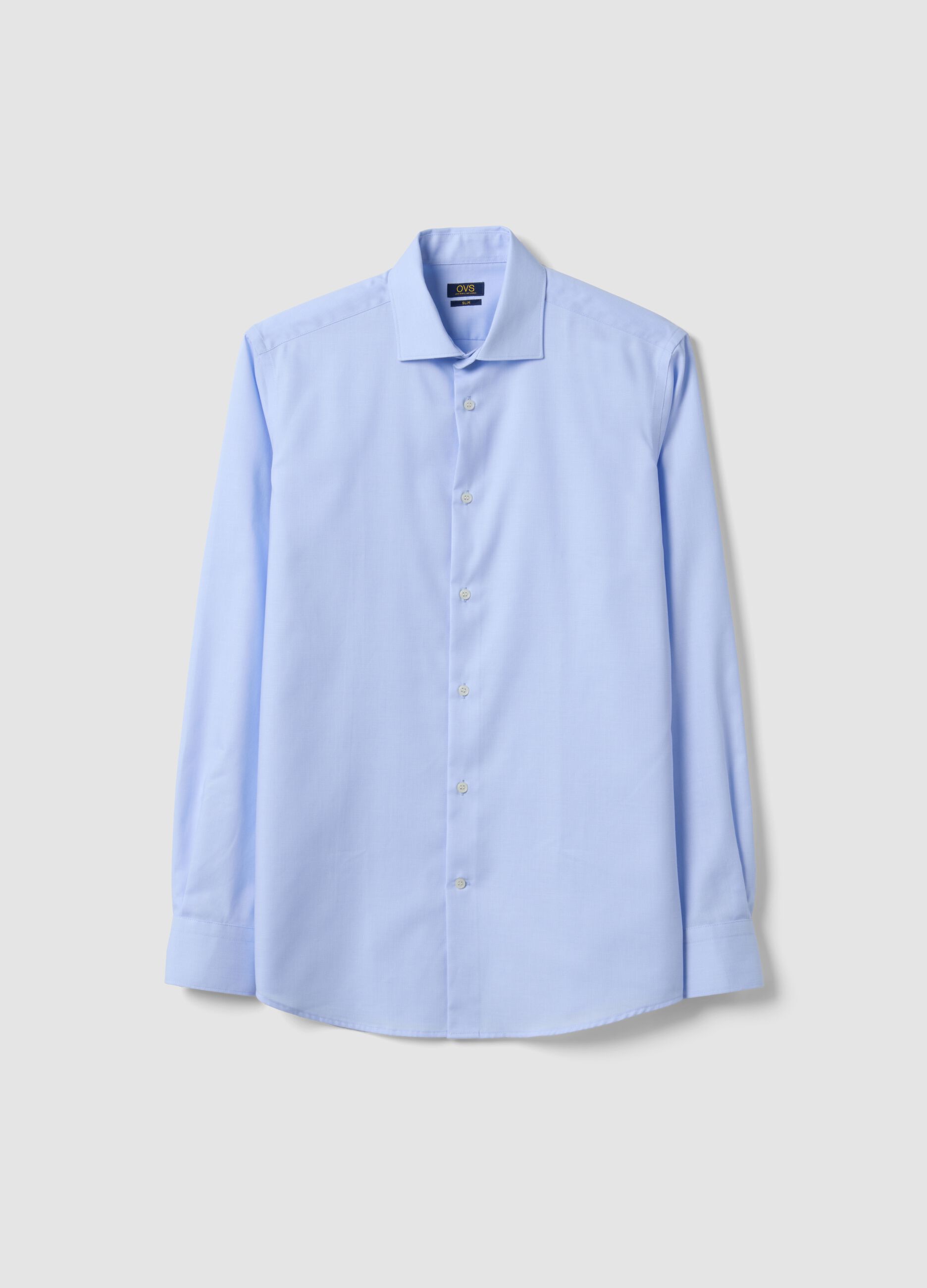 Camicia azzurra in puro cotone con colletto classico slim fit no iron