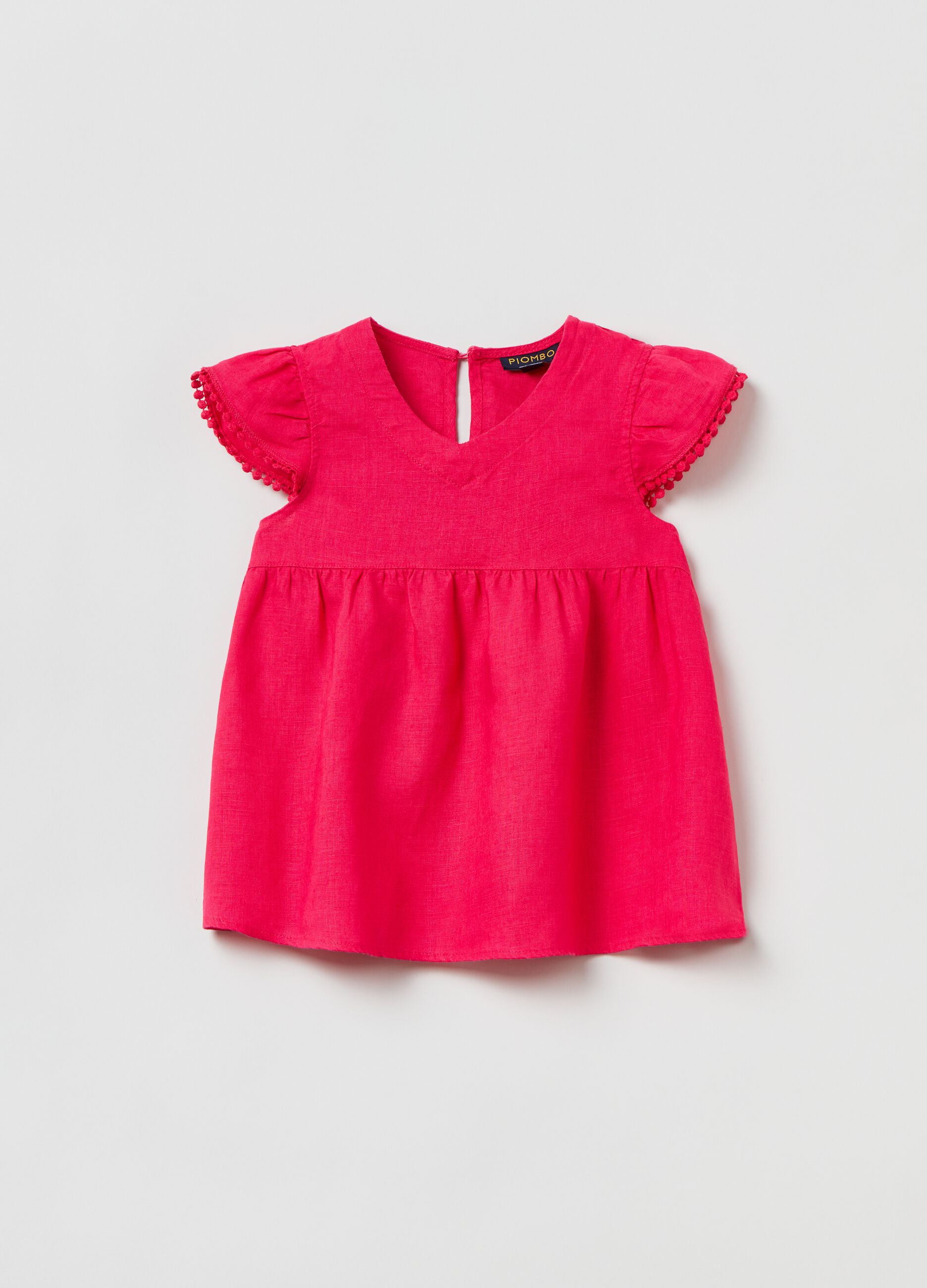 Blusa in lino con mini pon pon_0