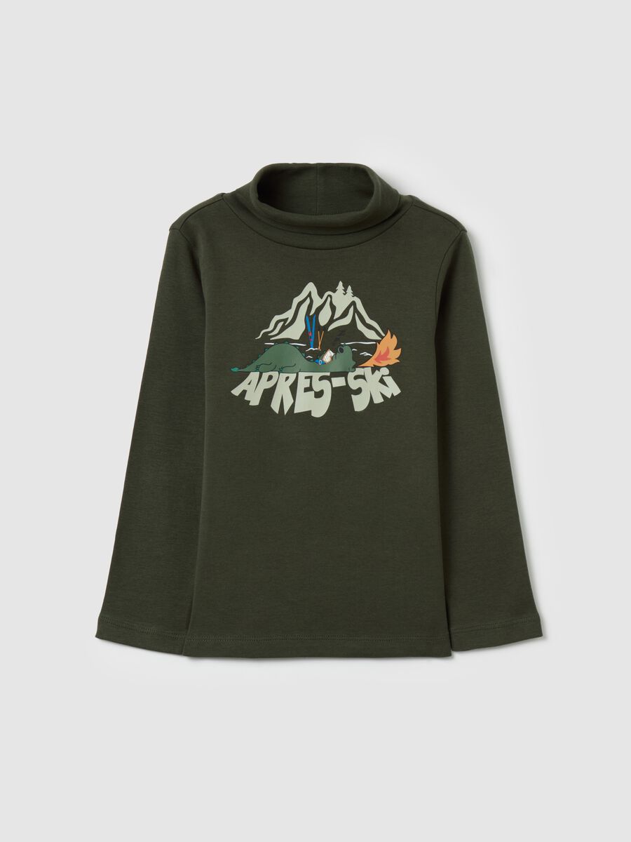 Cotton T-shirt with high neck and print_0