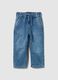 Blue denim trousers with elastic and drawstring_0