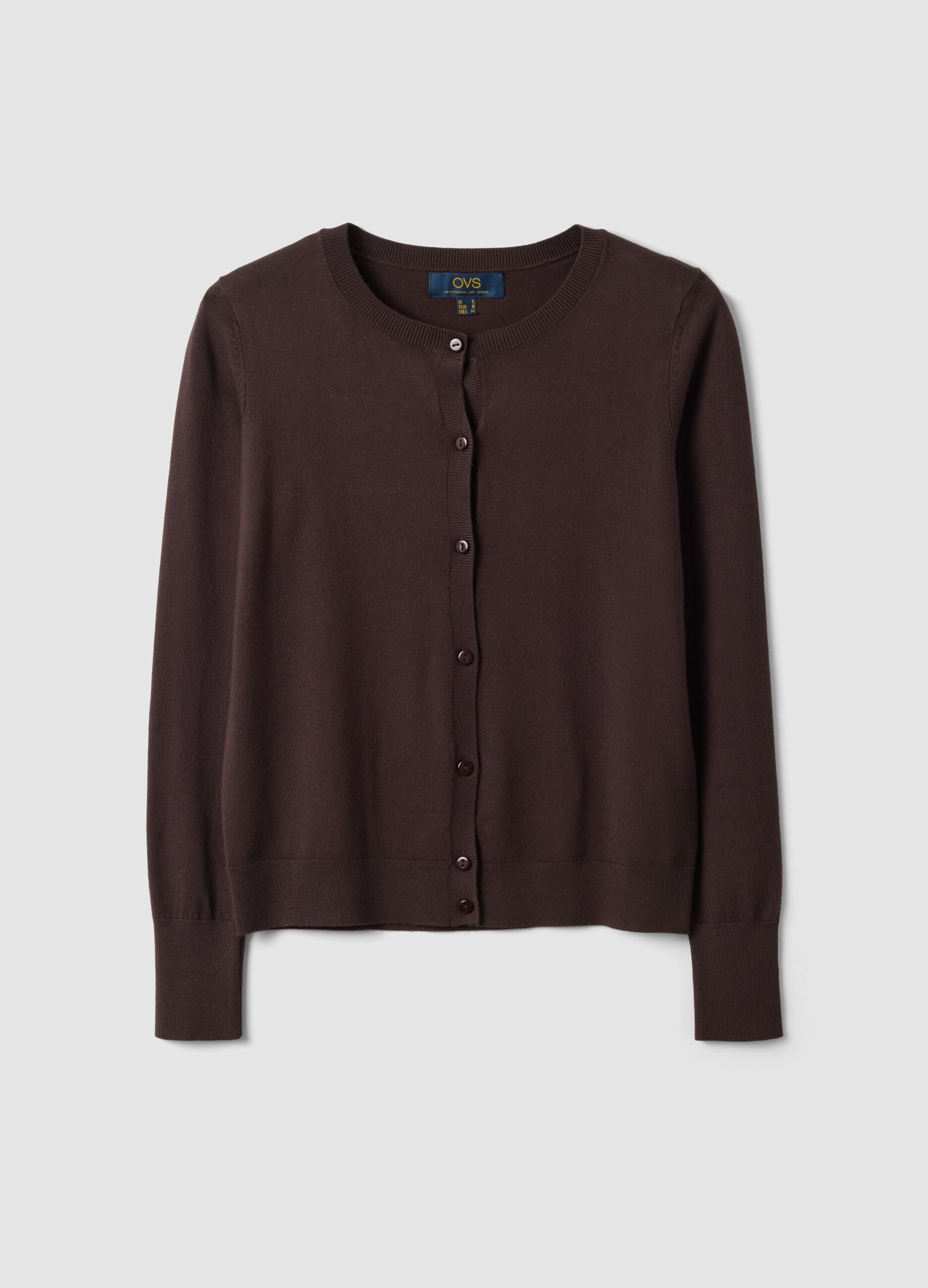 Brown viscose-blend crew-neck cardigan, regular fit