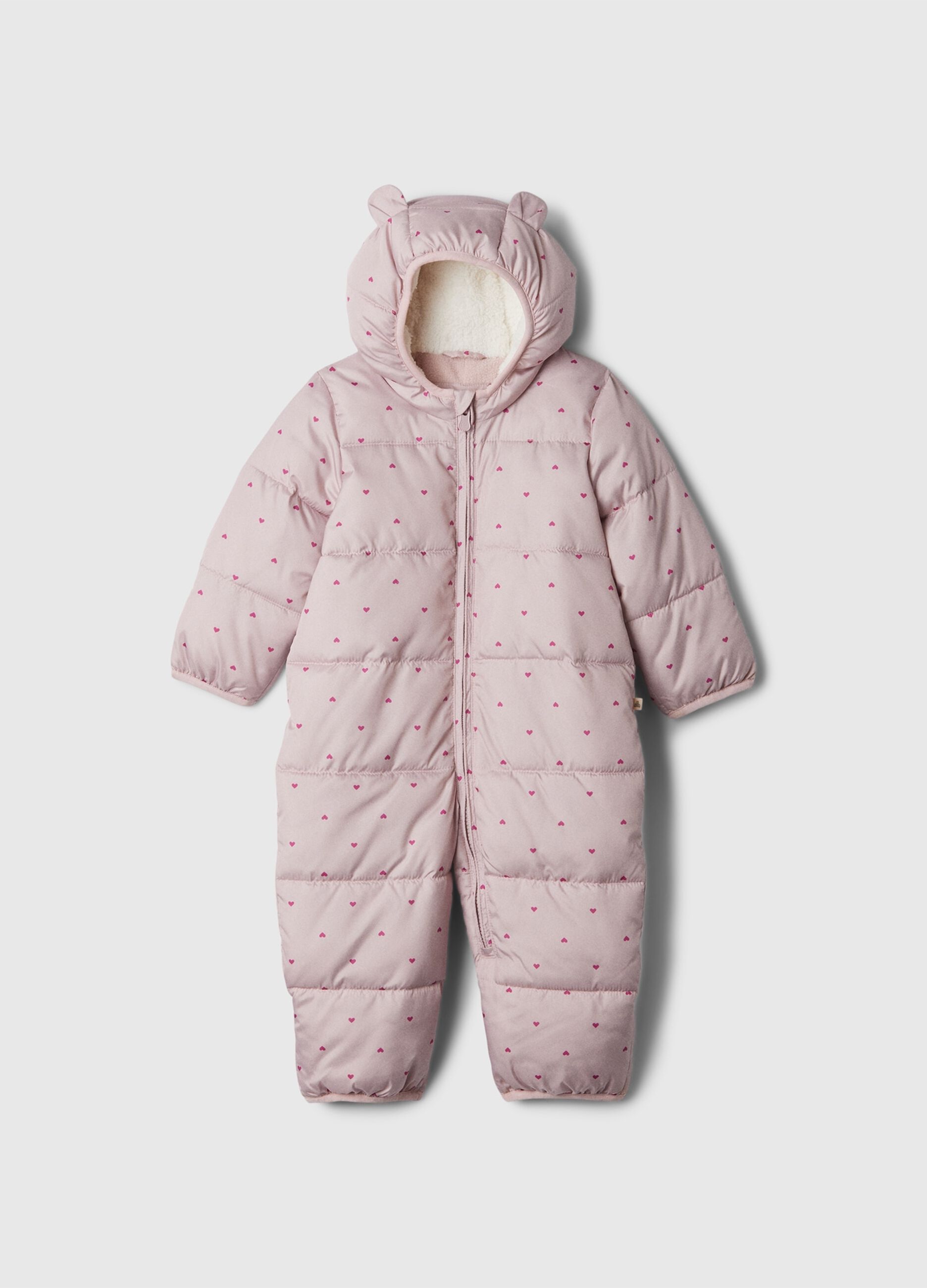 Onesie with hood and sherpa lining.