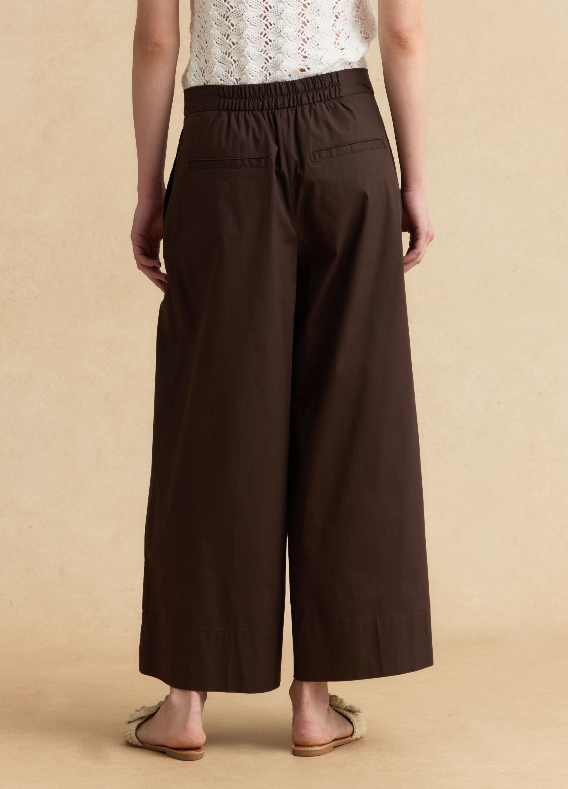 Brown stretch cotton culotte trousers