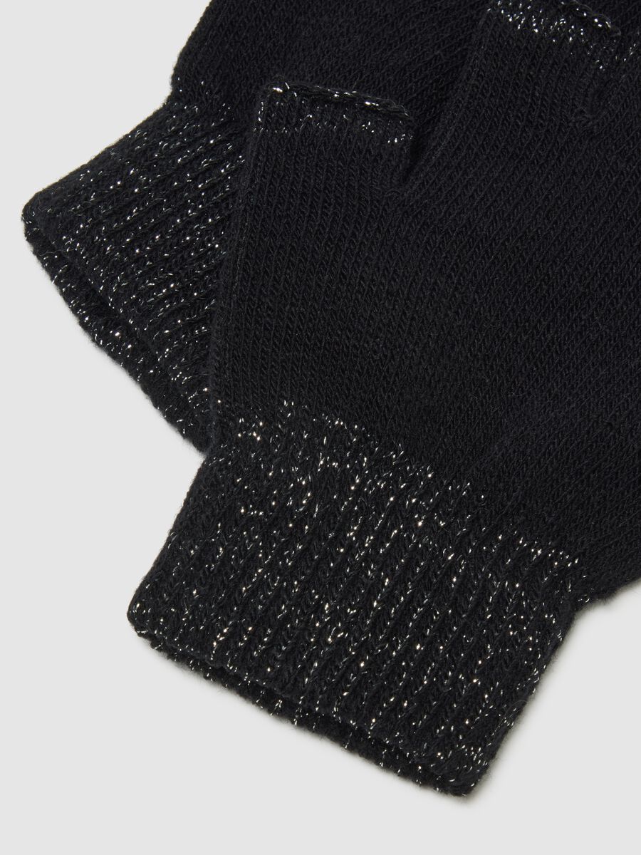 Black stretch fabric fingerless gloves_2