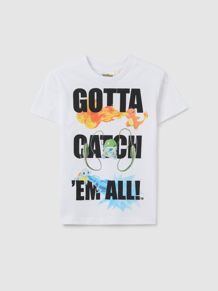 White regular fit children's T-shirt in pure cotton with Pokémon print_0