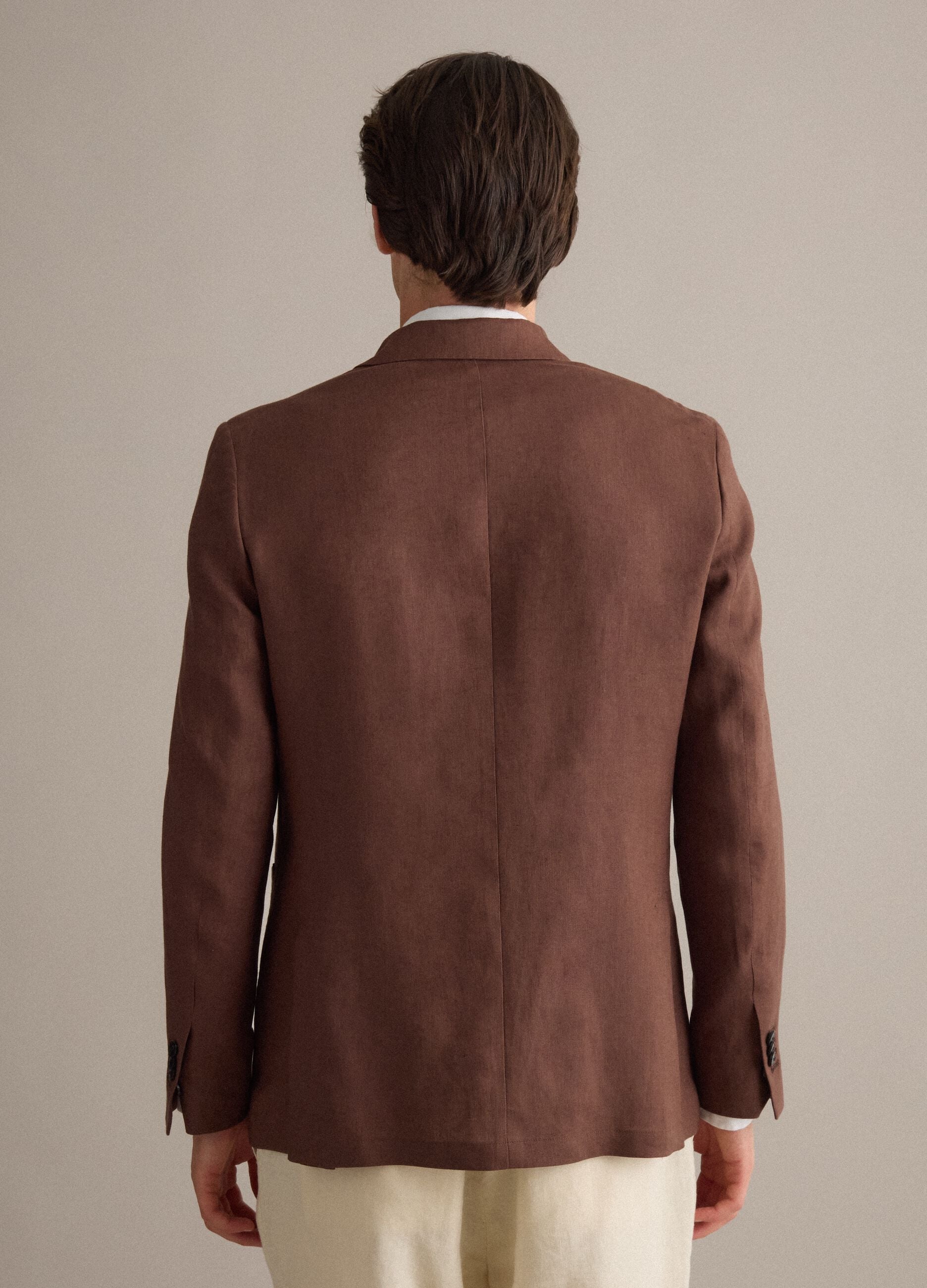 Brown Pure Linen Regular Fit Blazer