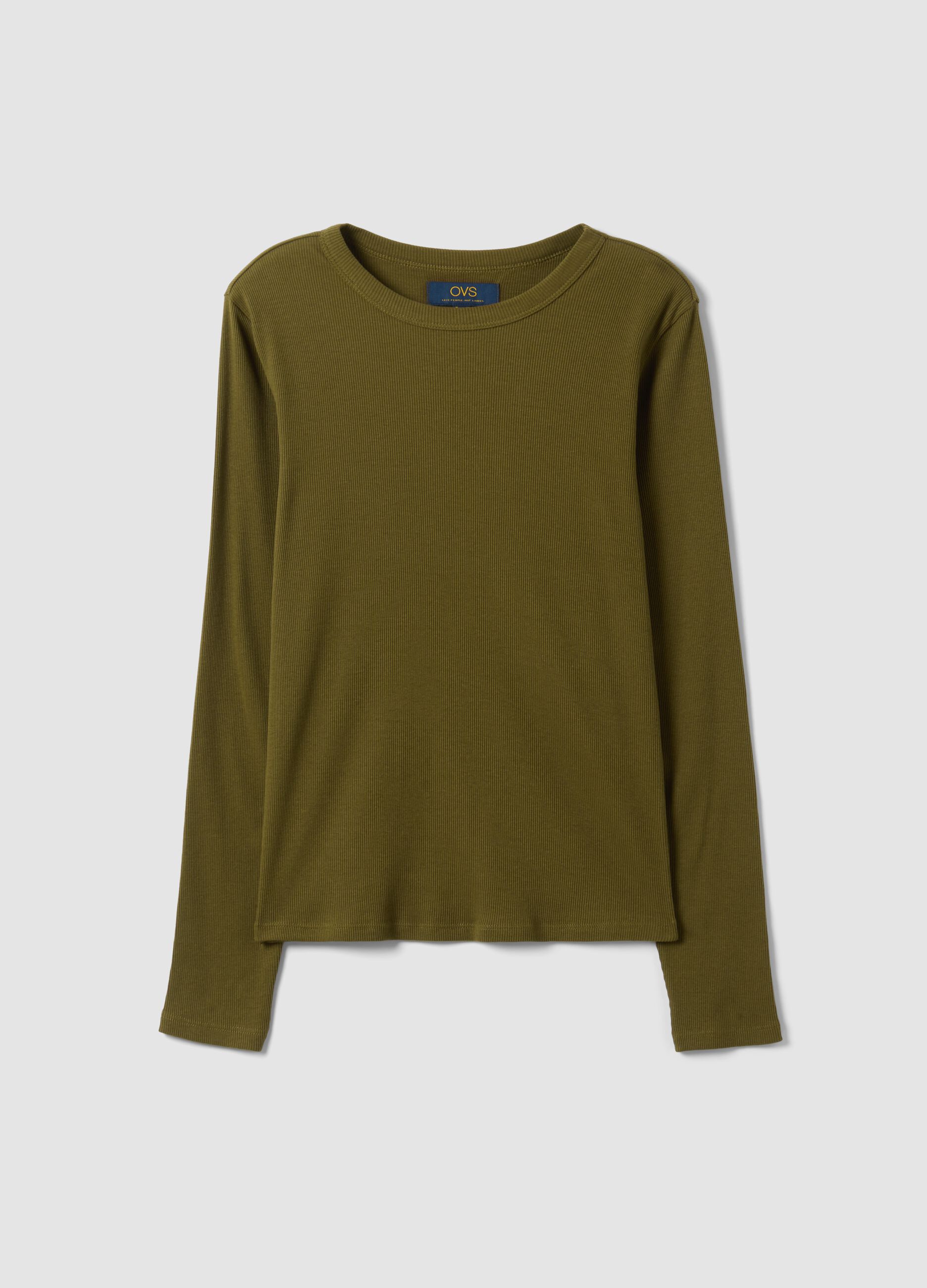 Green long-sleeved pure cotton T-shirt