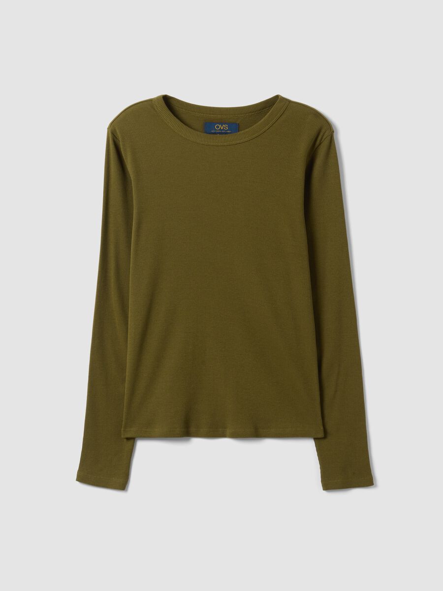 T-shirt verde a maniche lunghe in puro cotone_4