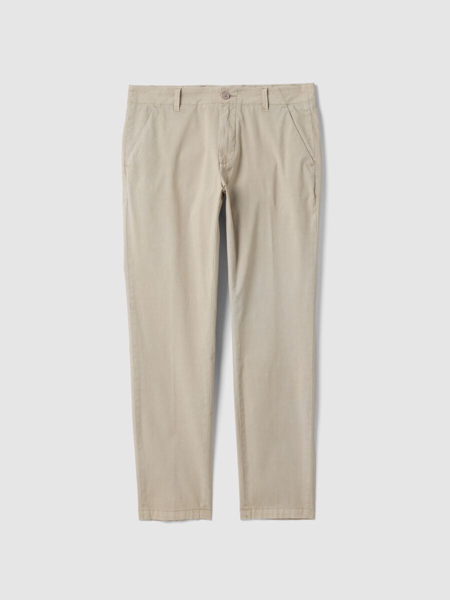 Pantaloni chino in cotone elasticizzato beige slim fit_0