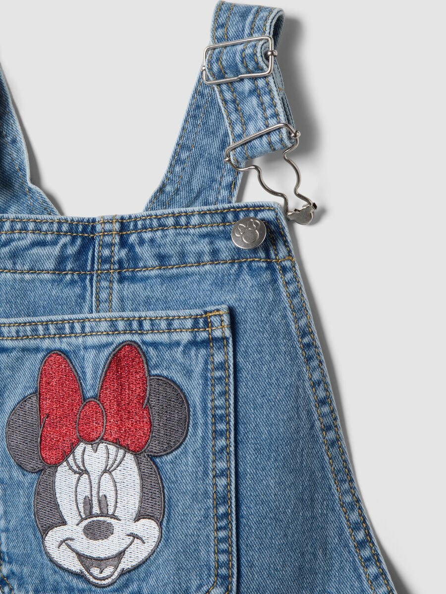 Salopette denim blu in puro cotone da bambina con ricamo Minnie_2