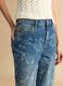 Wide leg blue denim pure cotton jeans with floral design_3