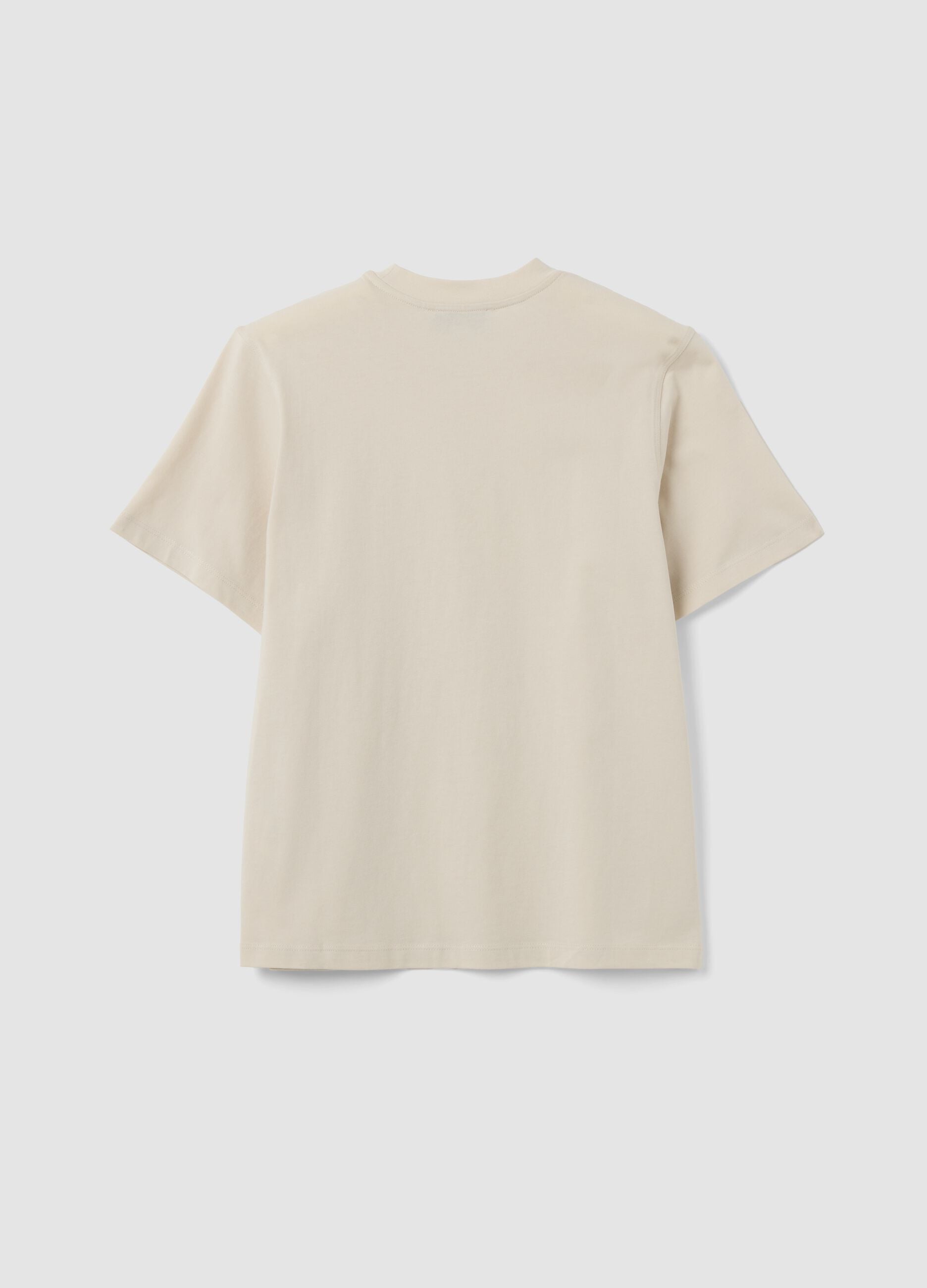 Beige relaxed-fit pure cotton T-shirt with teddy print