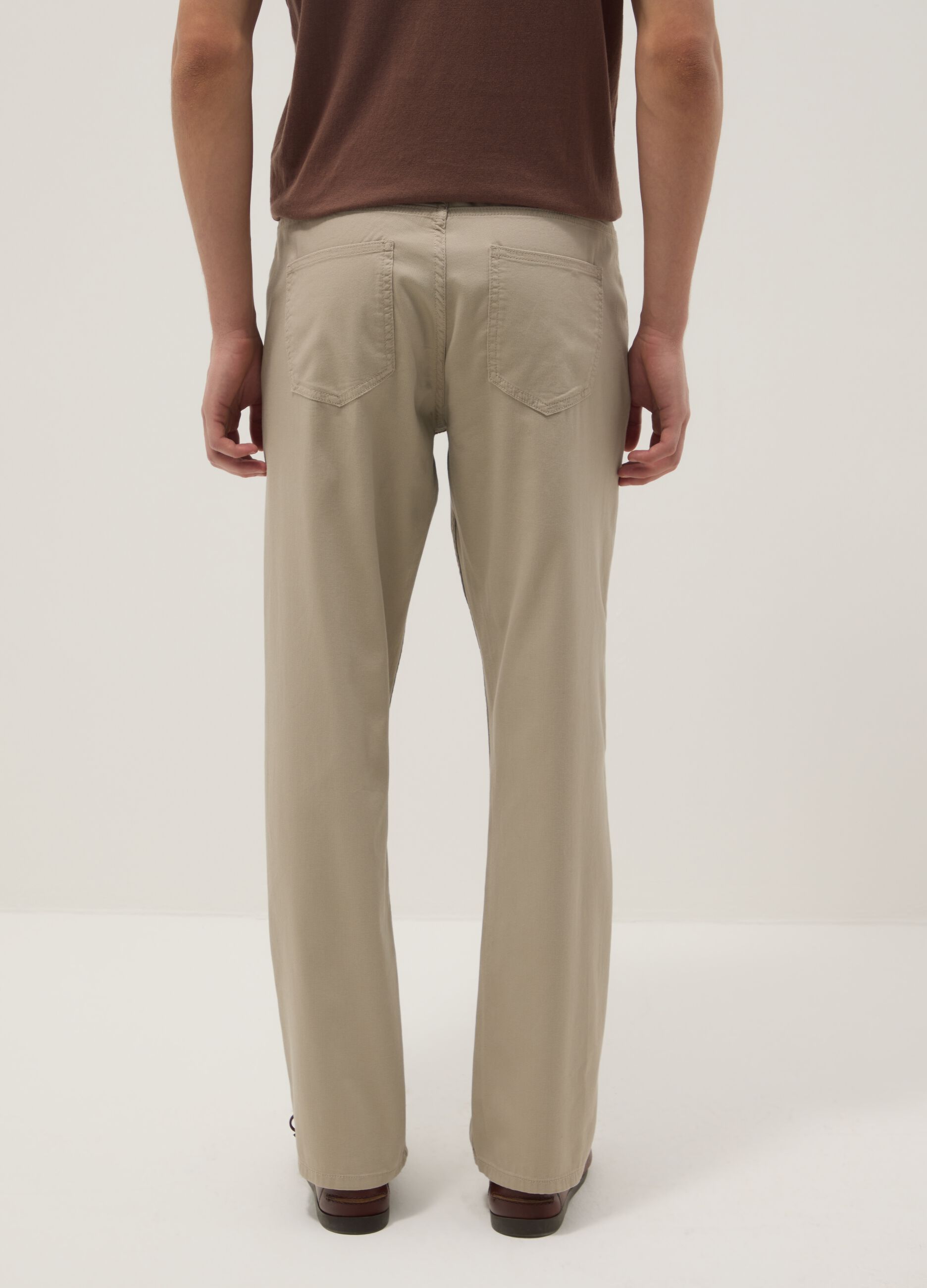 Regular fit beige cotton stretch trousers