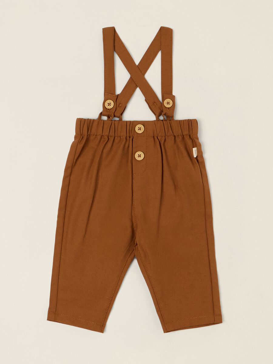 Brown cotton-linen blend trousers with suspenders_0