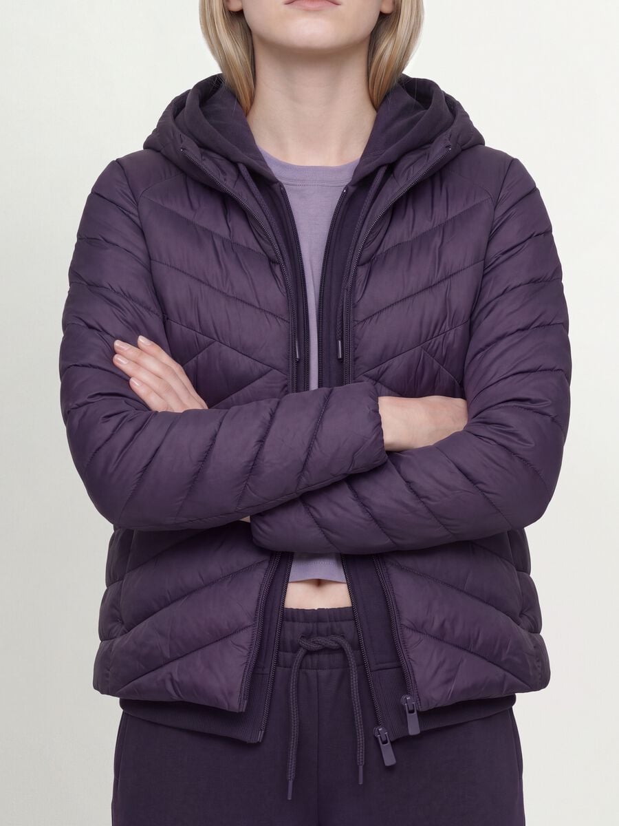 Giacca Ultralight viola trapuntata con cappuccio e zip_3