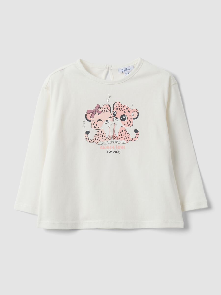 White organic cotton long-sleeve printed T-shirt for baby girl_0