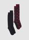Two-pack of navy blue, burgundy red and ivory long socks in stretch cotton_0